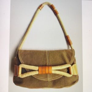 BCBGirls Purse Brown Khaki Canvas Rope Baguette